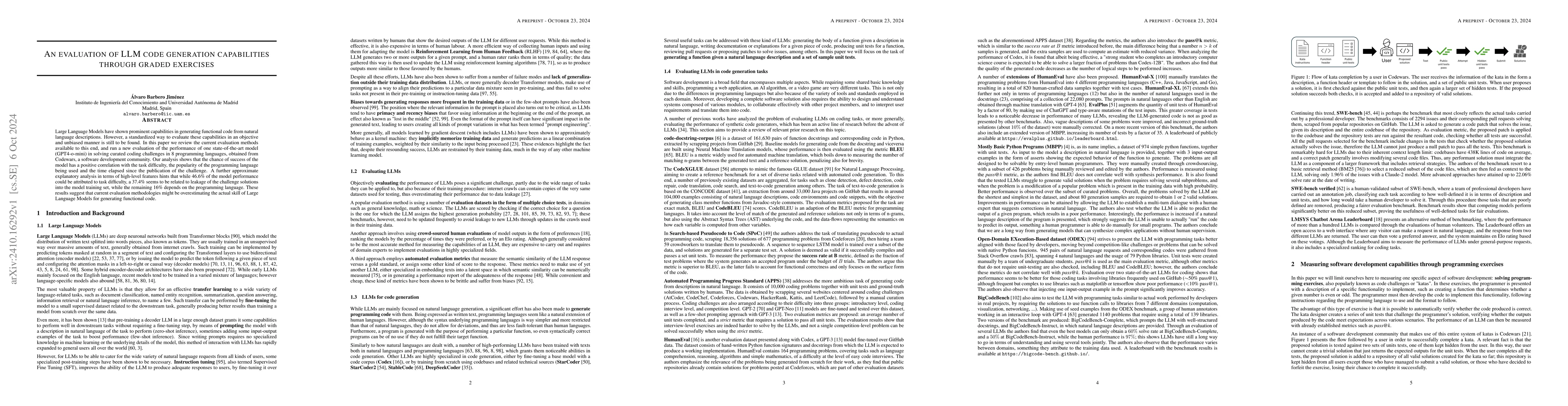 Thumbnail for An evaluation of LLM code generation capabilities through graded
  exercises