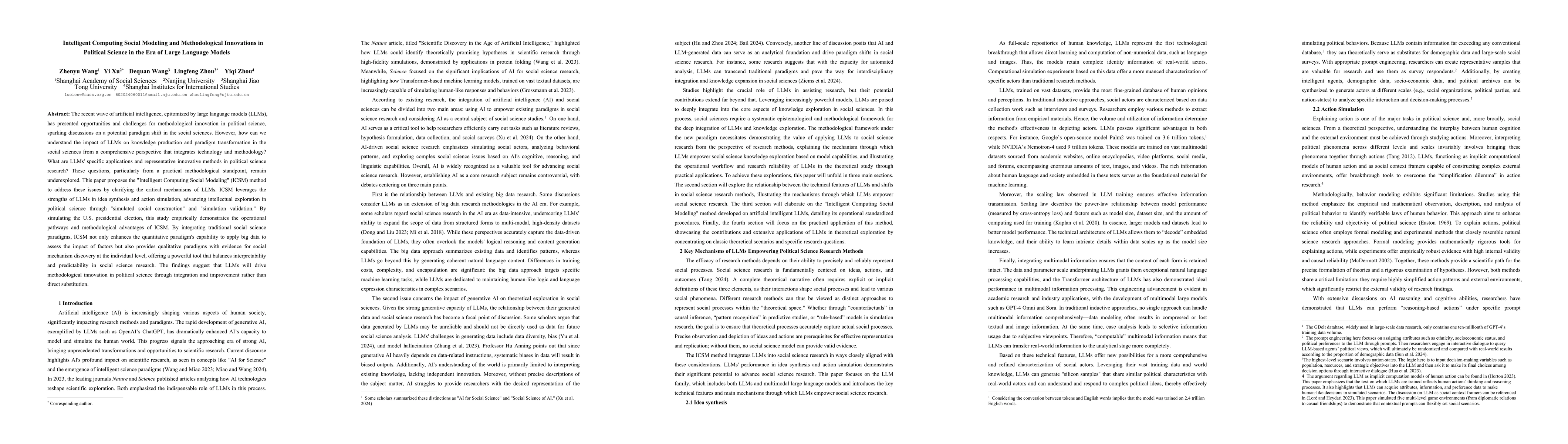 Thumbnail for Intelligent Computing Social Modeling and Methodological Innovations in
  Political Science in the Era of Large Language Models