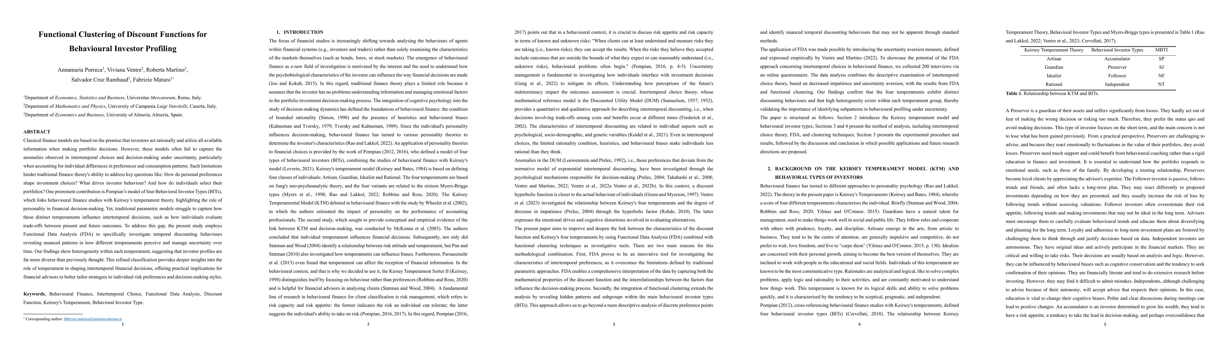Thumbnail for Functional Clustering of Discount Functions for Behavioral Investor
  Profiling