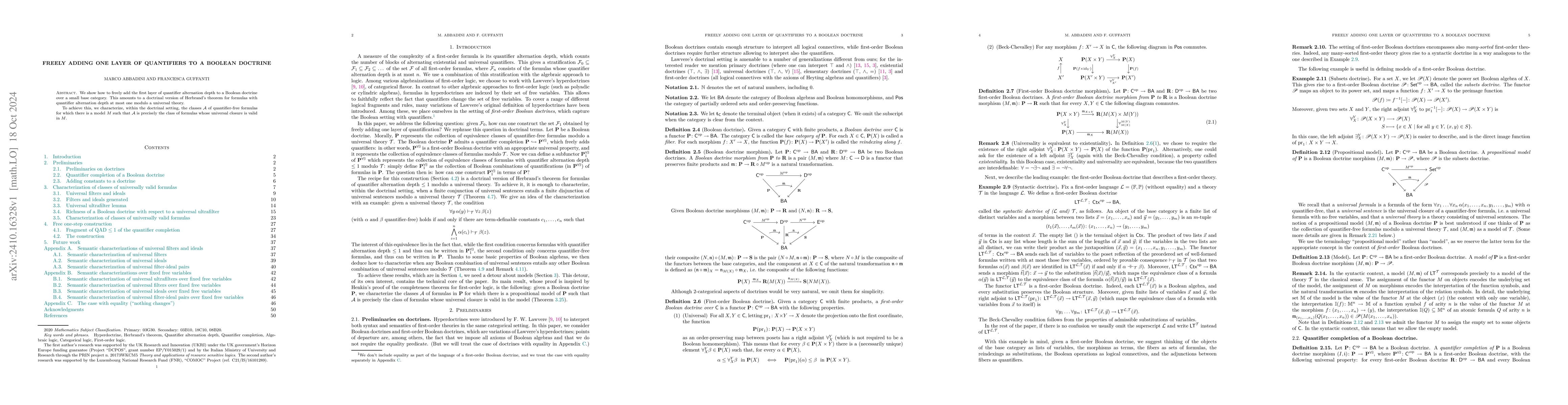 Thumbnail for Freely adding one layer of quantifiers to a Boolean doctrine