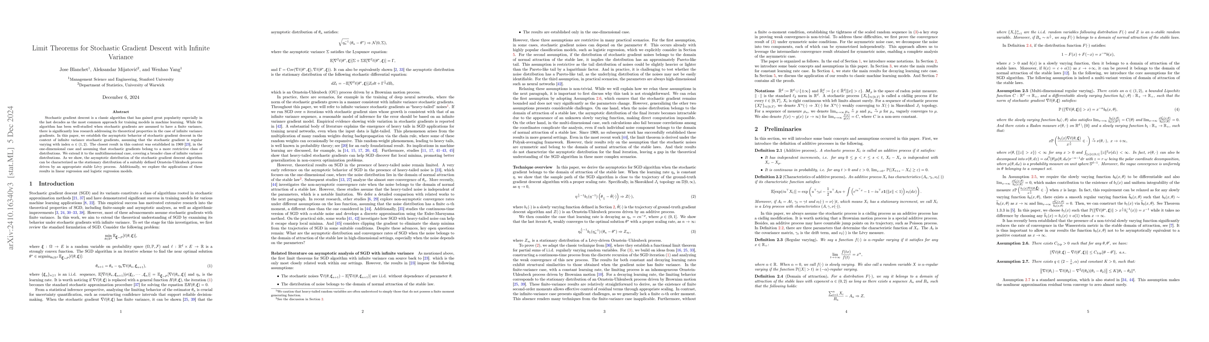 Thumbnail for Limit Theorems for Stochastic Gradient Descent with Infinite Variance