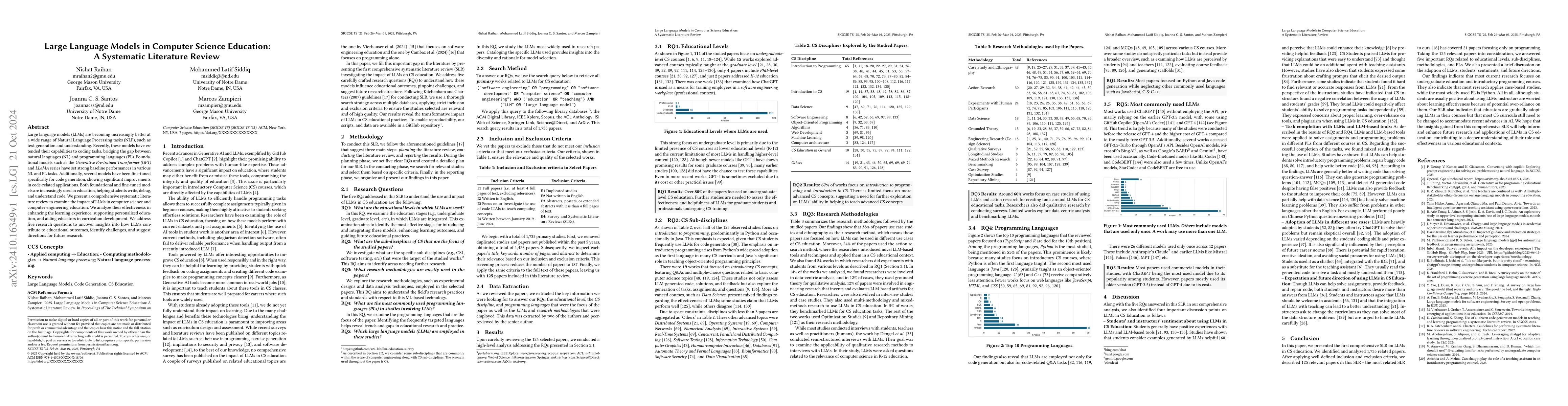 Thumbnail for Large Language Models in Computer Science Education: A Systematic
  Literature Review