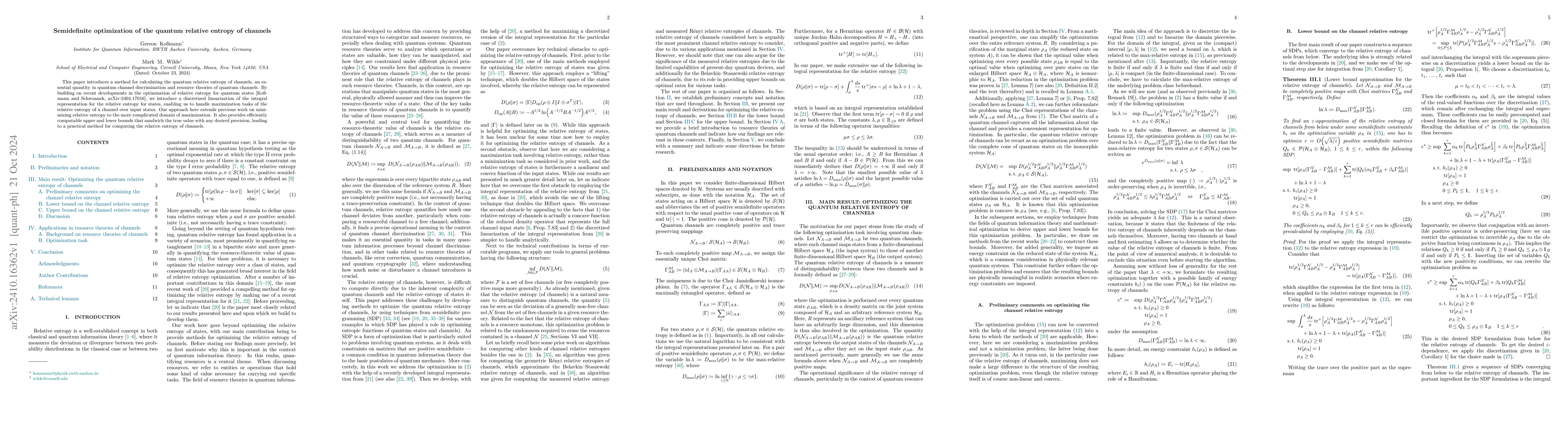 Thumbnail for Semidefinite optimization of the quantum relative entropy of channels
