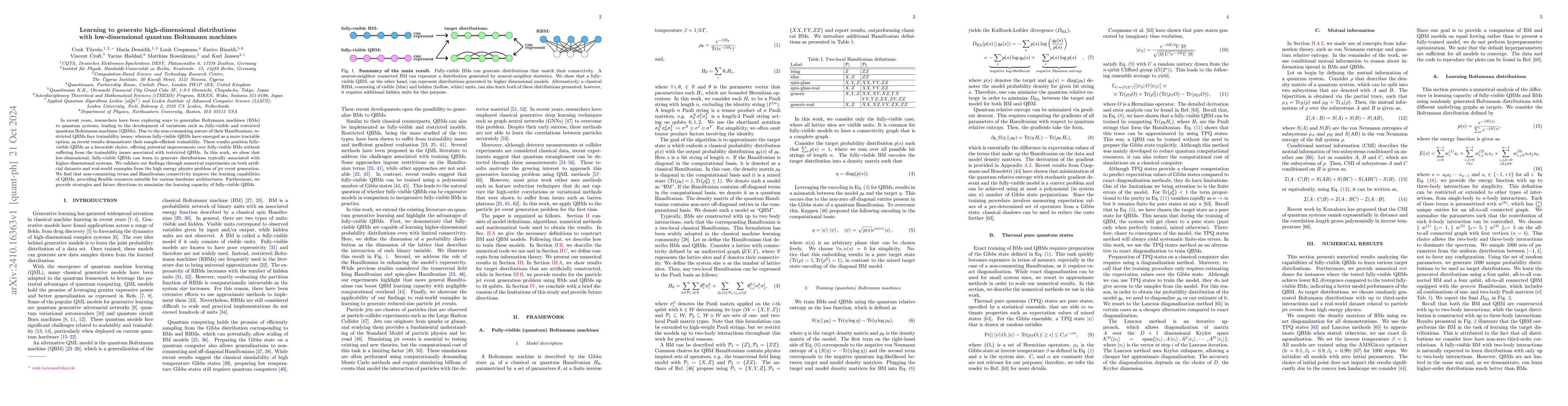Thumbnail for Learning to generate high-dimensional distributions with low-dimensional
  quantum Boltzmann machines