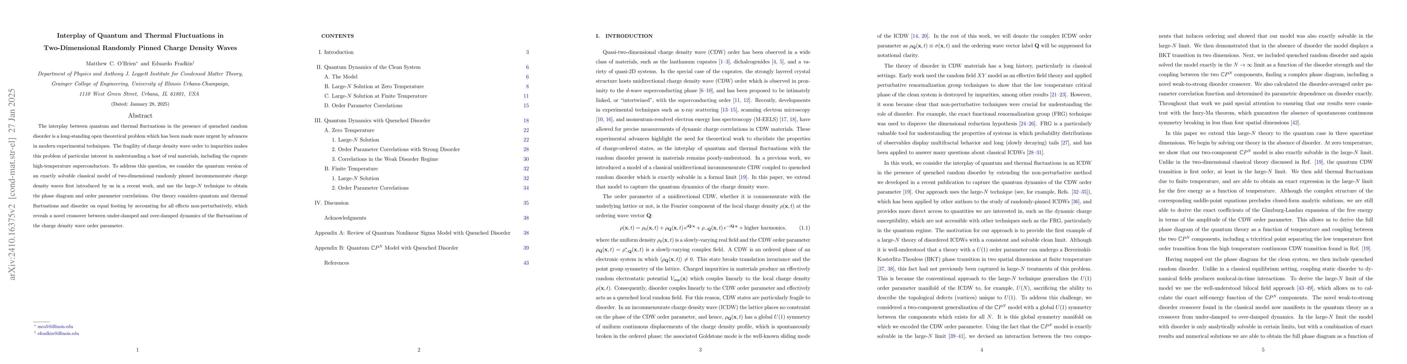 Thumbnail for Interplay of Quantum and Thermal Fluctuations in Two-Dimensional
  Randomly Pinned Charge Density Waves