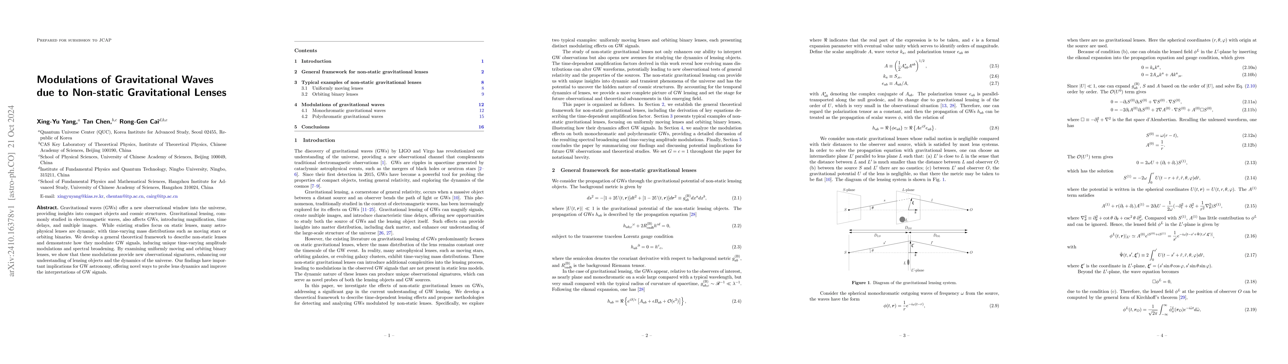 Thumbnail for Modulations of Gravitational Waves due to Non-static Gravitational
  Lenses