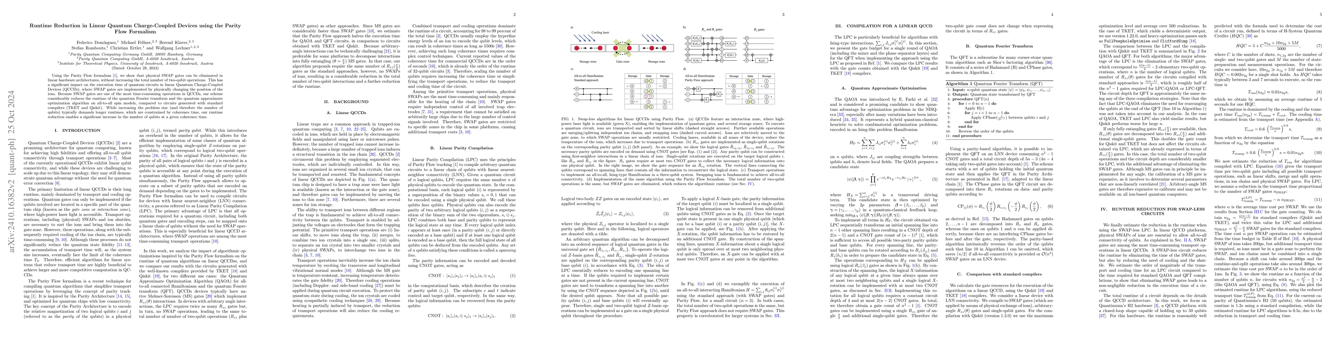 Thumbnail for Runtime Reduction in Linear Quantum Charge-Coupled Devices using the
  Parity Flow Formalism