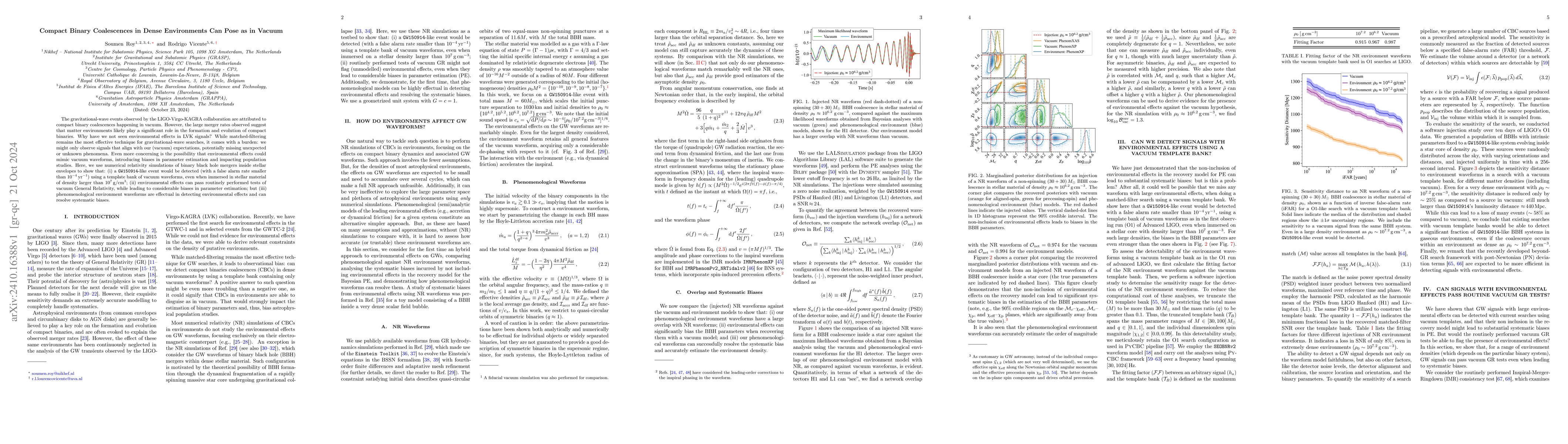 Thumbnail for Compact Binary Coalescences in Dense Environments Can Pose as in Vacuum