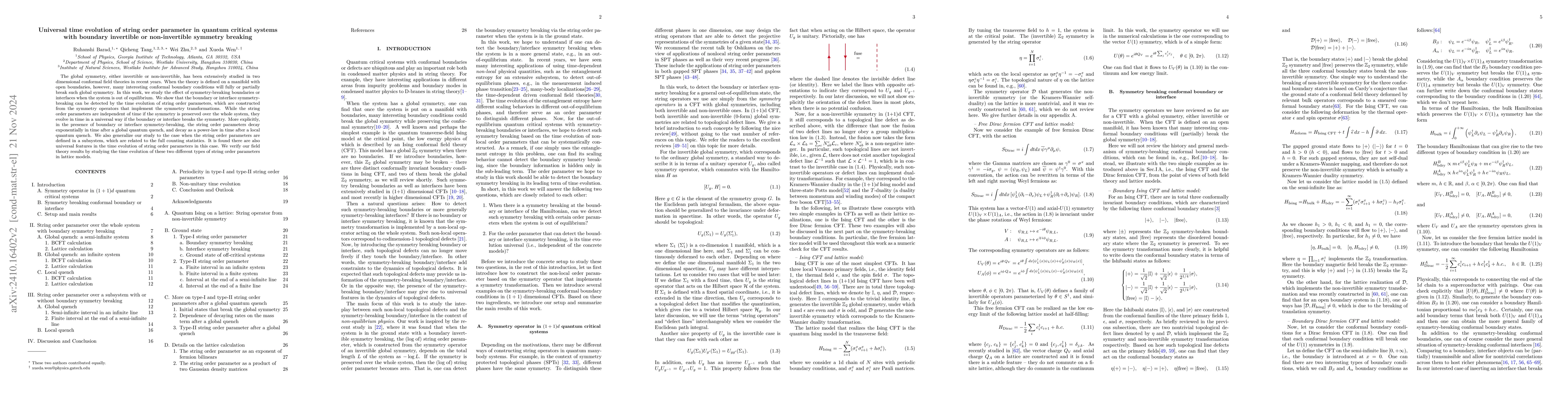 Thumbnail for Universal time evolution of string order parameter in quantum critical
  systems with boundary invertible or non-invertible symmetry breaking