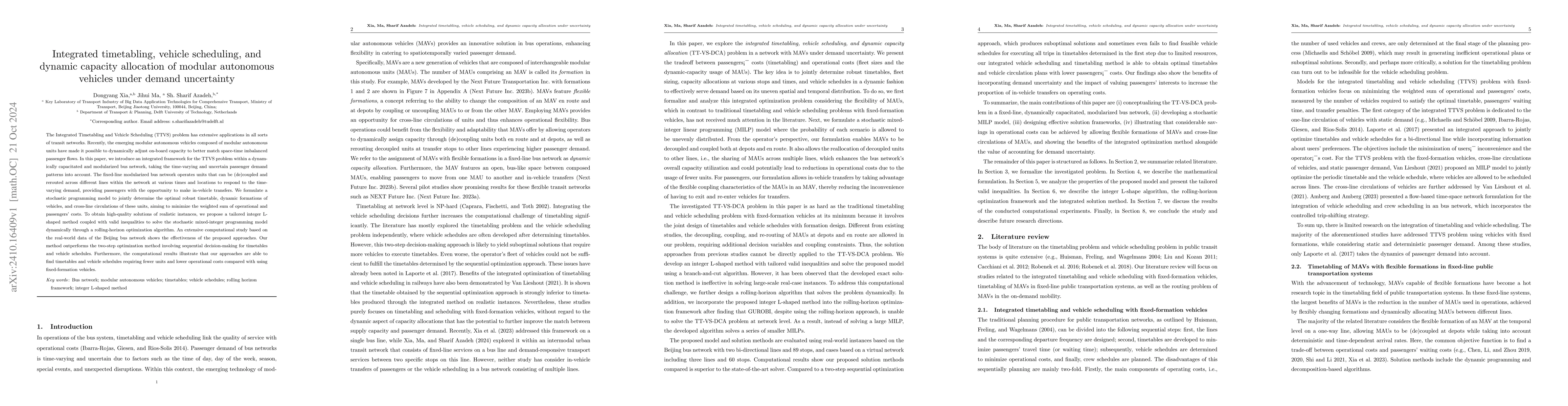 Thumbnail for Integrated timetabling, vehicle scheduling, and dynamic capacity
  allocation of modular autonomous vehicles under demand uncertainty