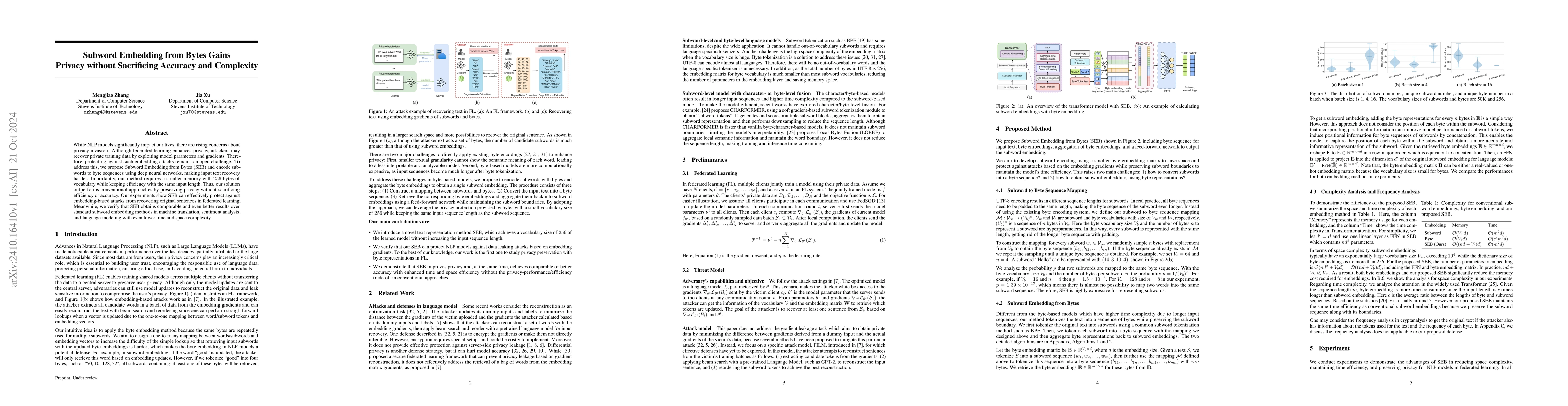 Thumbnail for Subword Embedding from Bytes Gains Privacy without Sacrificing Accuracy
  and Complexity