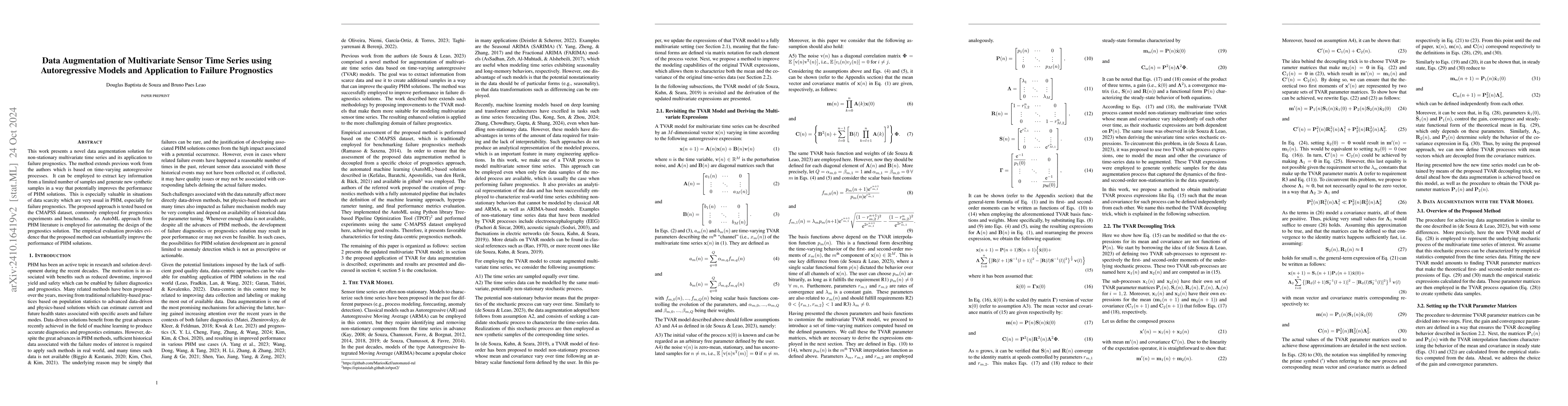 Thumbnail for Data Augmentation of Multivariate Sensor Time Series using
  Autoregressive Models and Application to Failure Prognostics