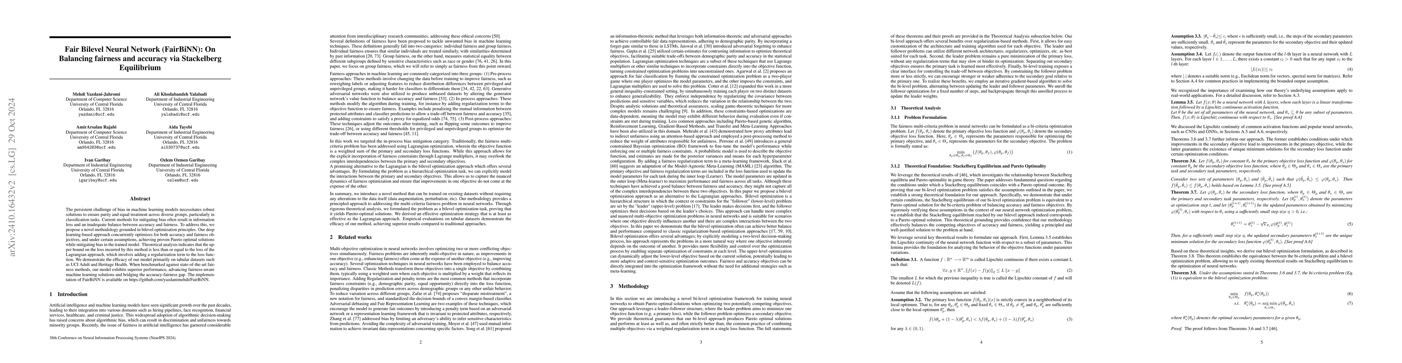 Thumbnail for Fair Bilevel Neural Network (FairBiNN): On Balancing fairness and
  accuracy via Stackelberg Equilibrium