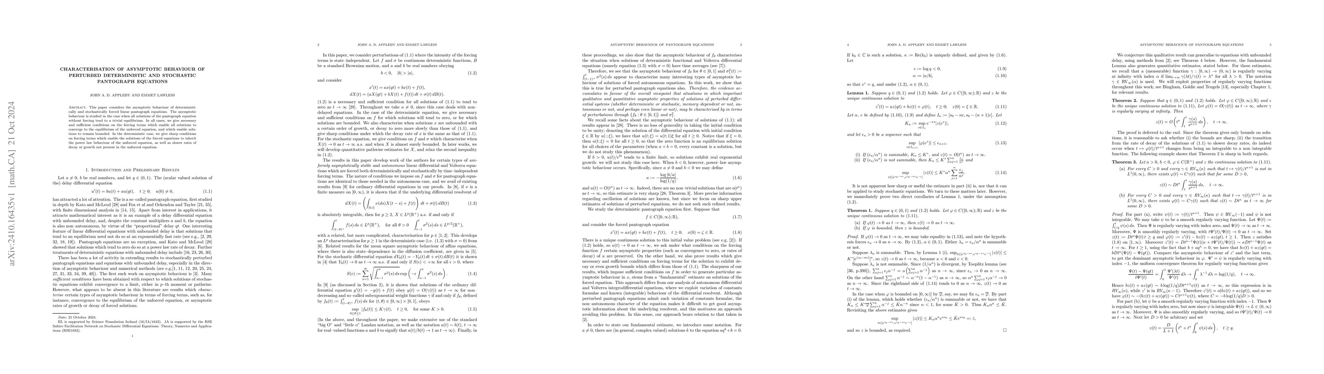 Thumbnail for Characterisation of asymptotic behaviour of perturbed deterministic and
  stochastic pantograph equations