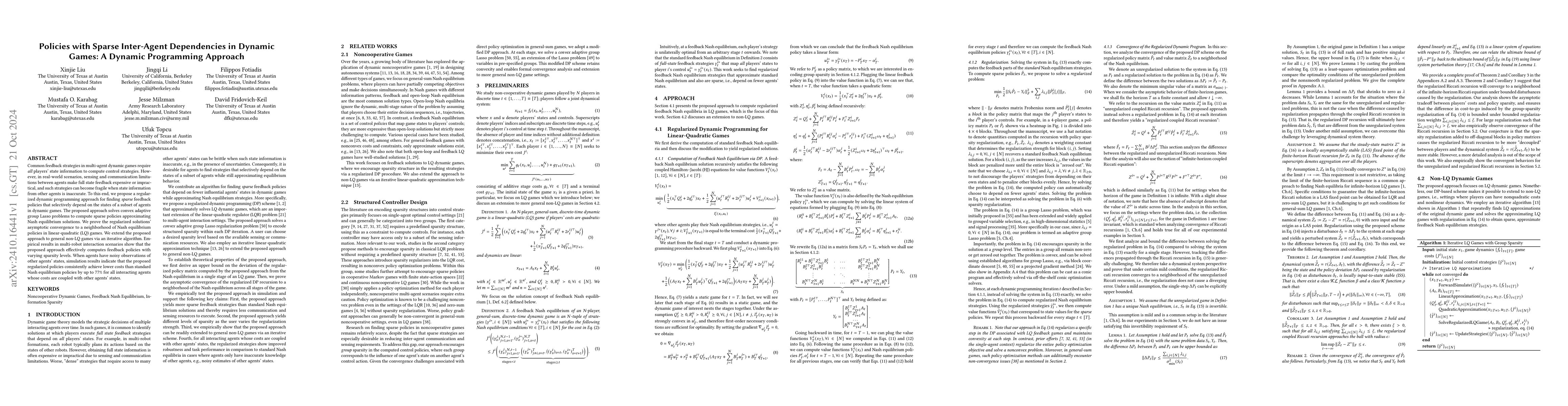Thumbnail for Policies with Sparse Inter-Agent Dependencies in Dynamic Games: A
  Dynamic Programming Approach