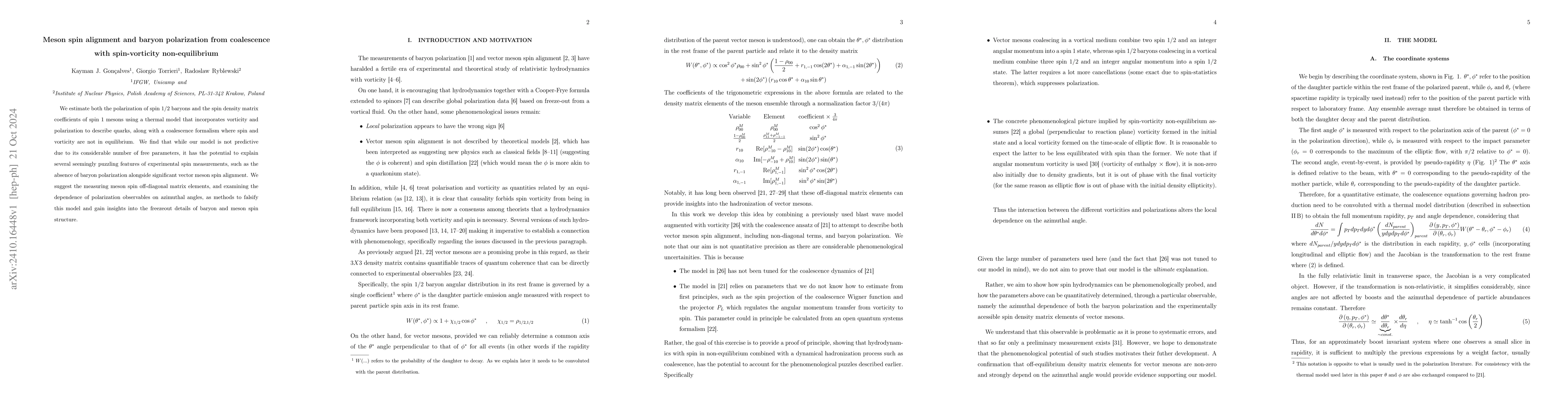 Thumbnail for Meson spin alignment and baryon polarization from coalescence with
  spin-vorticity non-equilibrium