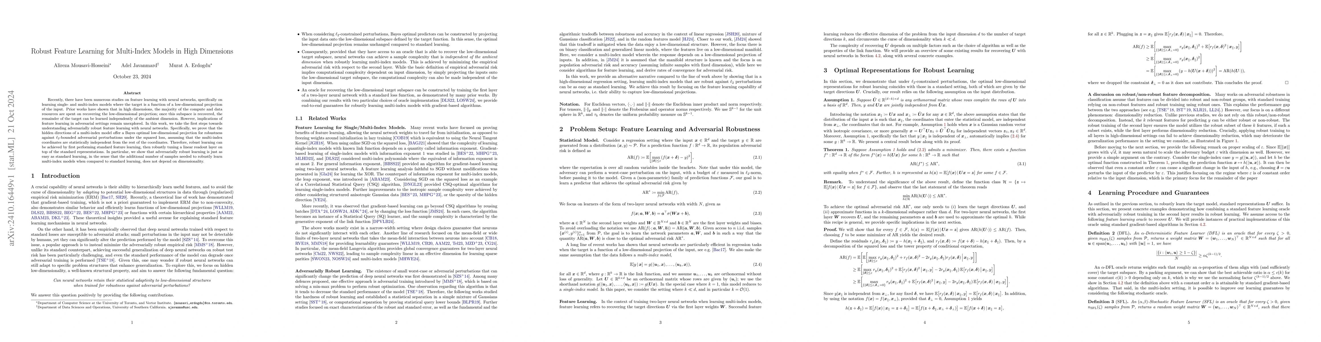 Thumbnail for Robust Feature Learning for Multi-Index Models in High Dimensions