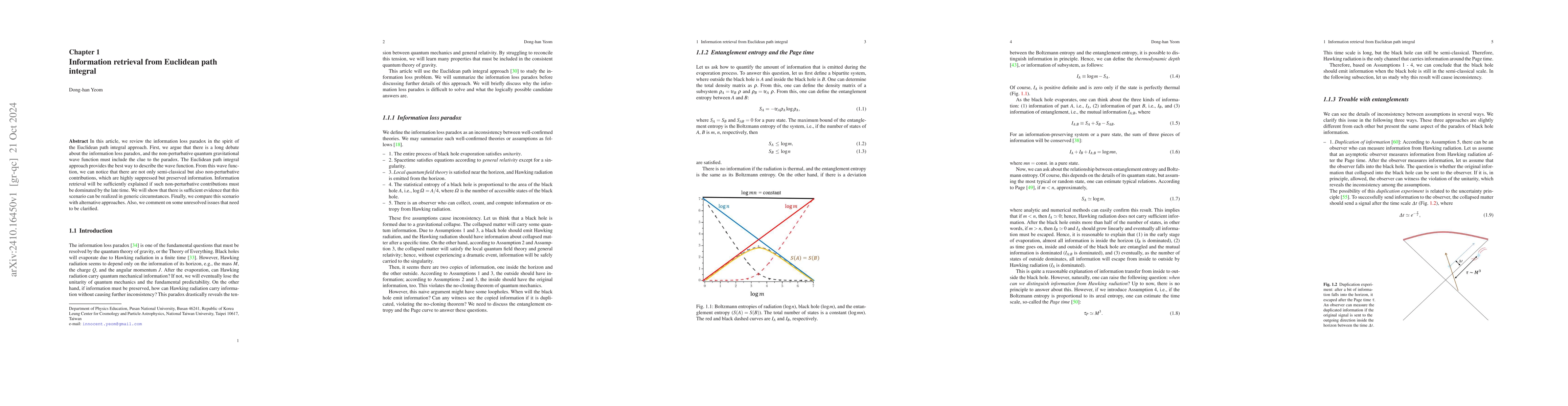 Thumbnail for Information retrieval from Euclidean path integral