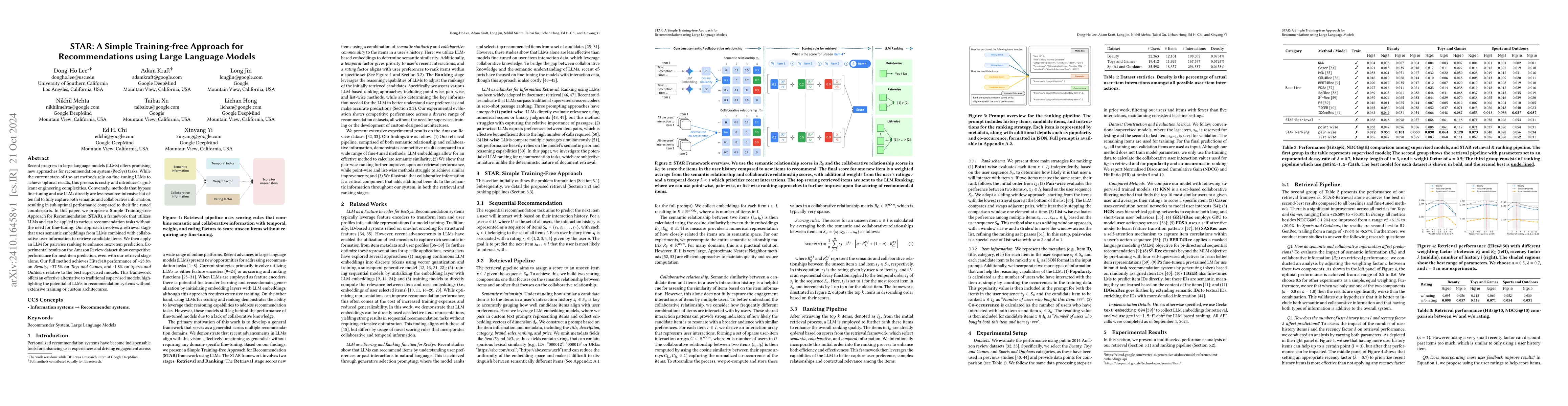 Thumbnail for STAR: A Simple Training-free Approach for Recommendations using Large
  Language Models