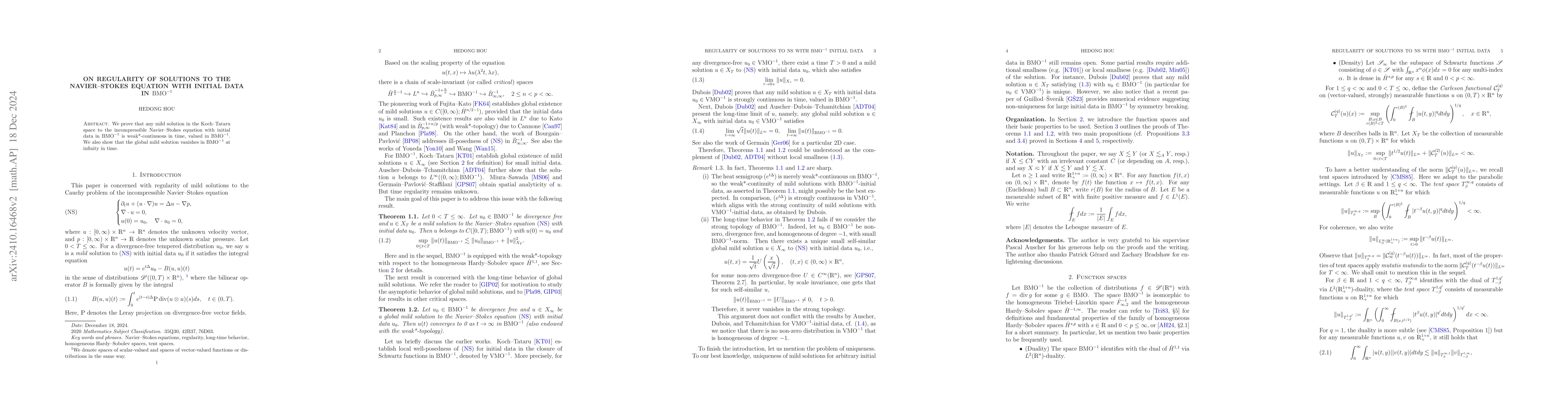 Thumbnail for On regularity of solutions to the Navier--Stokes equation with initial
  data in $\mathrm{BMO}^{-1}$