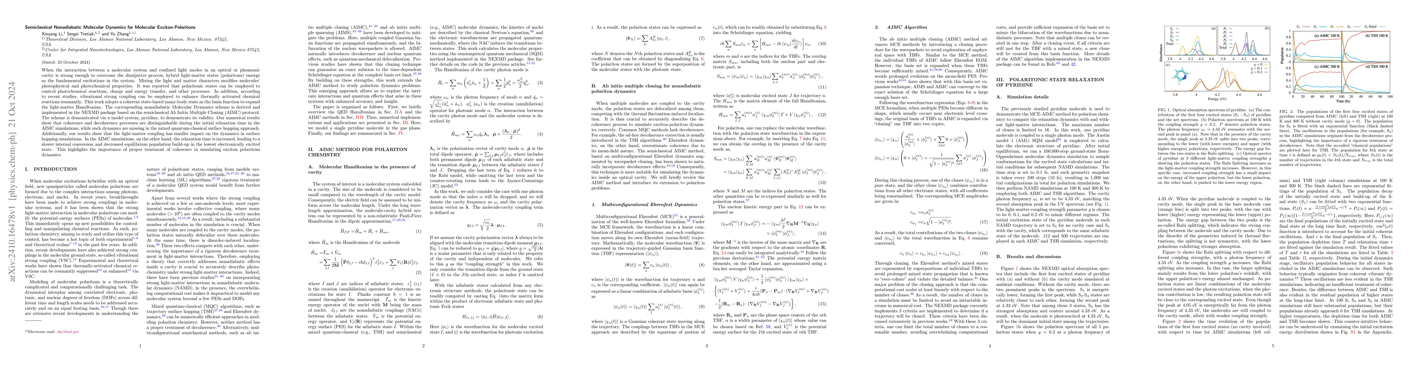 Thumbnail for Semiclassical Nonadiabatic Molecular Dynamics for Molecular
  Exciton-Polaritons