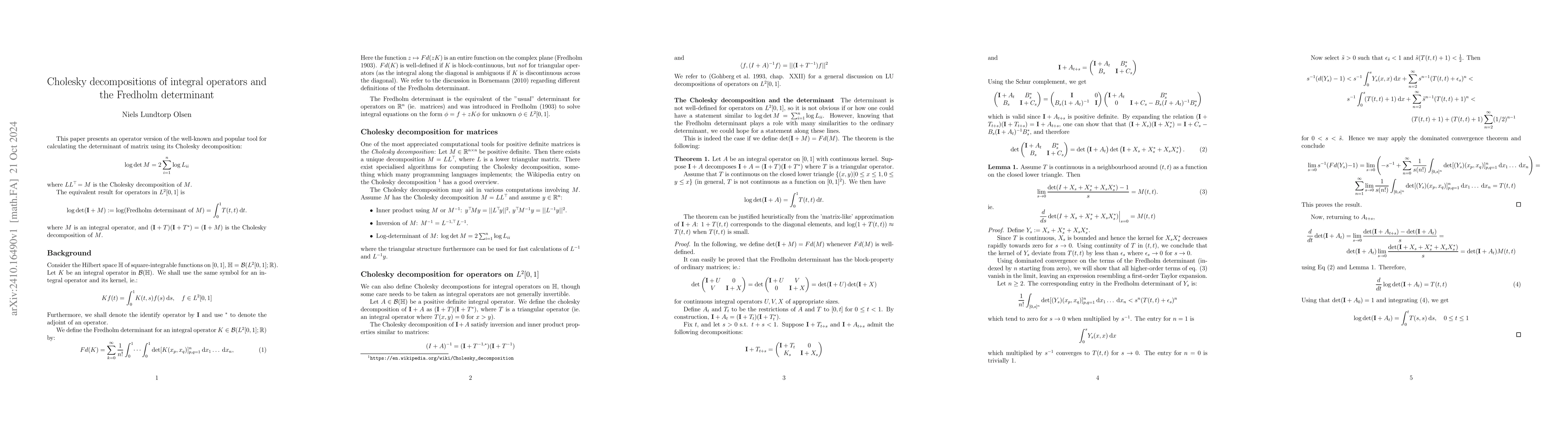 Thumbnail for Cholesky decompositions of integral operators and the Fredholm
  determinant