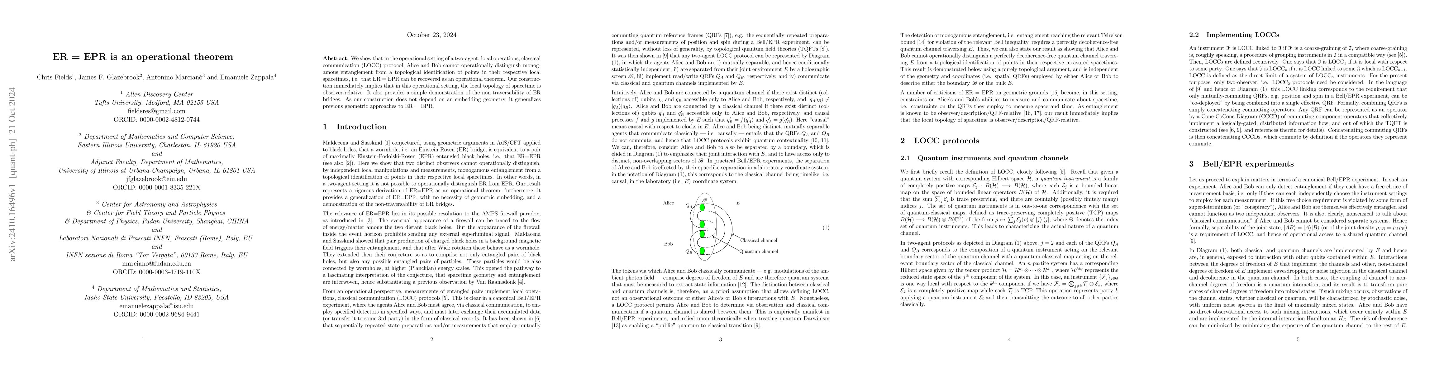 Thumbnail for ER = EPR is an operational theorem
