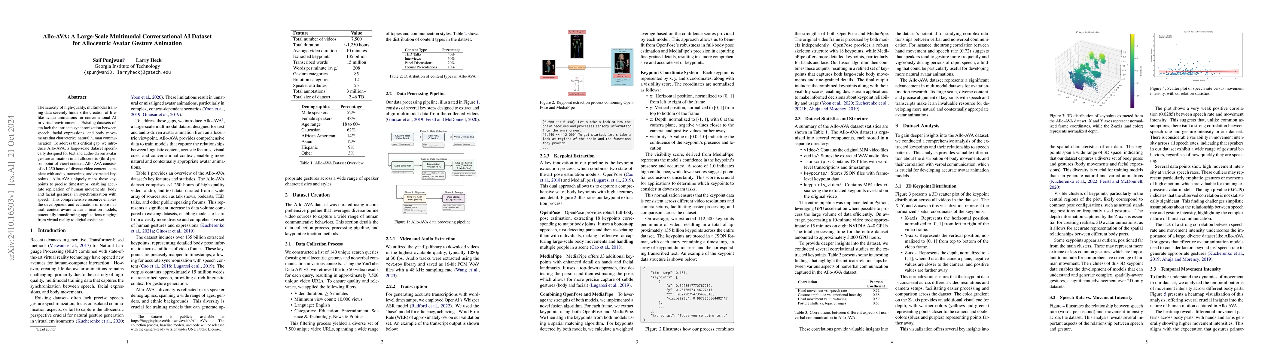 Thumbnail for Allo-AVA: A Large-Scale Multimodal Conversational AI Dataset for
  Allocentric Avatar Gesture Animation