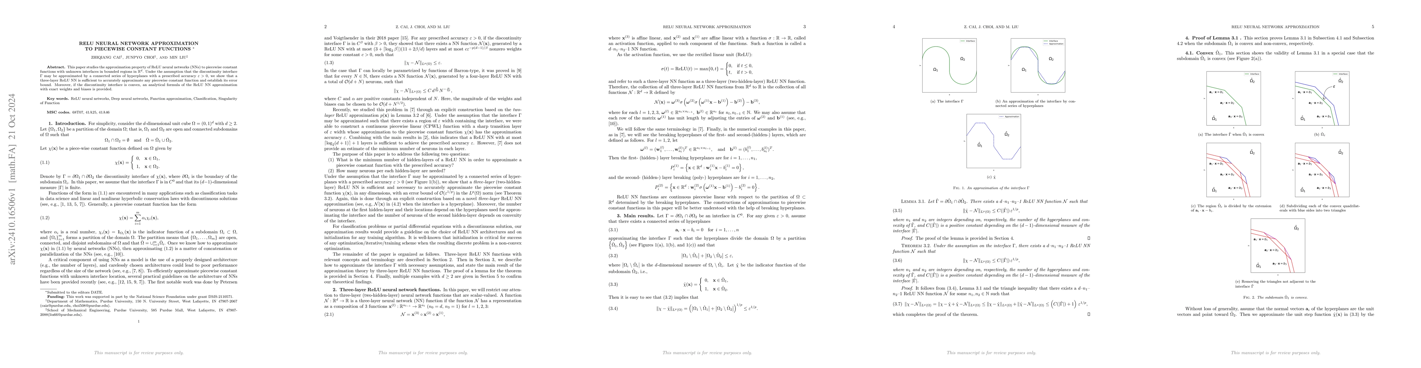Thumbnail for ReLU neural network approximation to piecewise constant functions