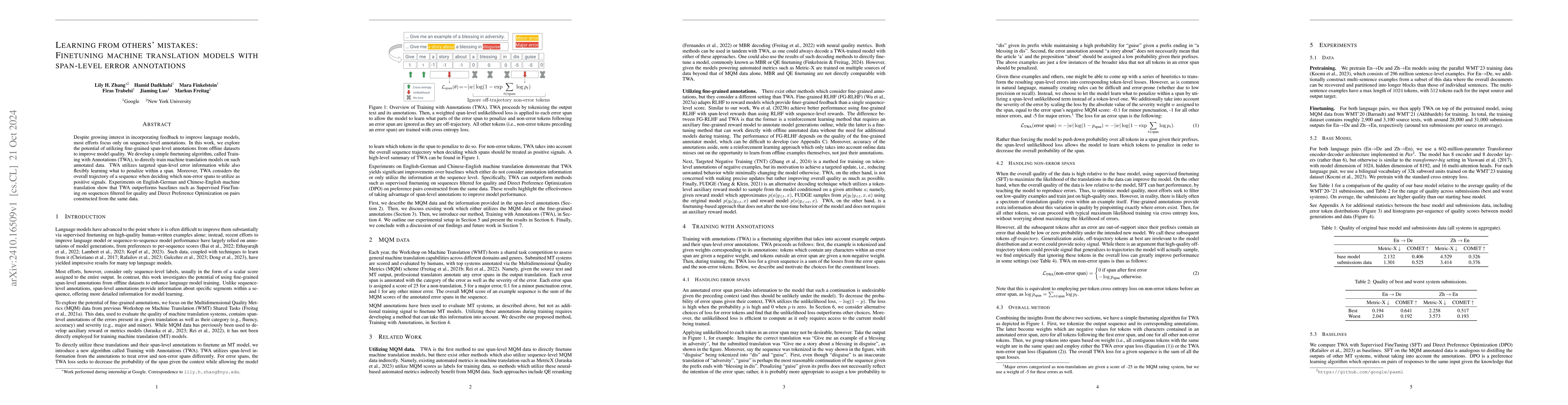 Thumbnail for Learning from others' mistakes: Finetuning machine translation models
  with span-level error annotations