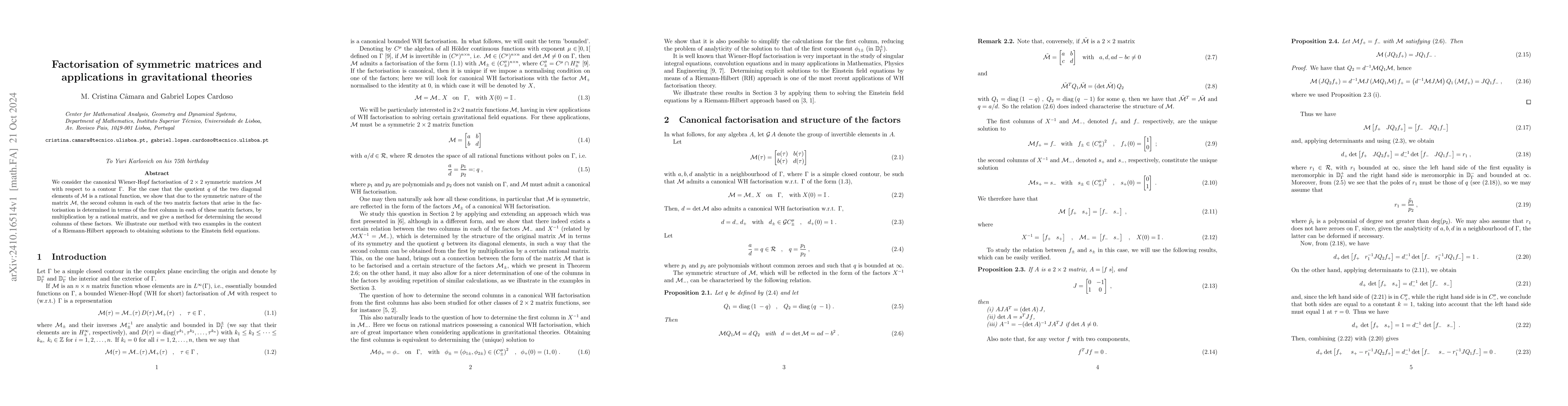 Thumbnail for Factorisation of symmetric matrices and applications in gravitational
  theories