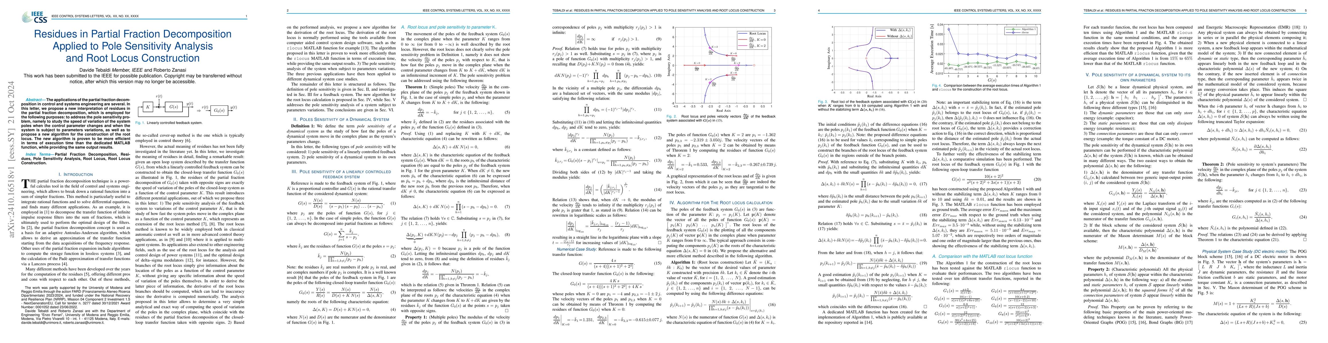Thumbnail for Residues in Partial Fraction Decomposition Applied to Pole Sensitivity
  Analysis and Root Locus Construction