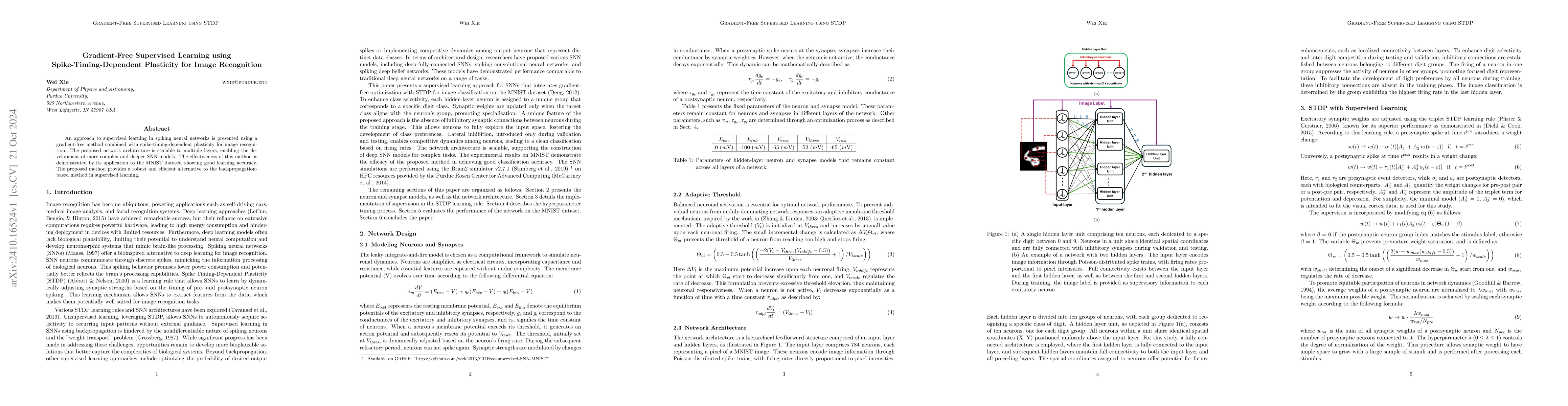 Thumbnail for Gradient-Free Supervised Learning using Spike-Timing-Dependent
  Plasticity for Image Recognition
