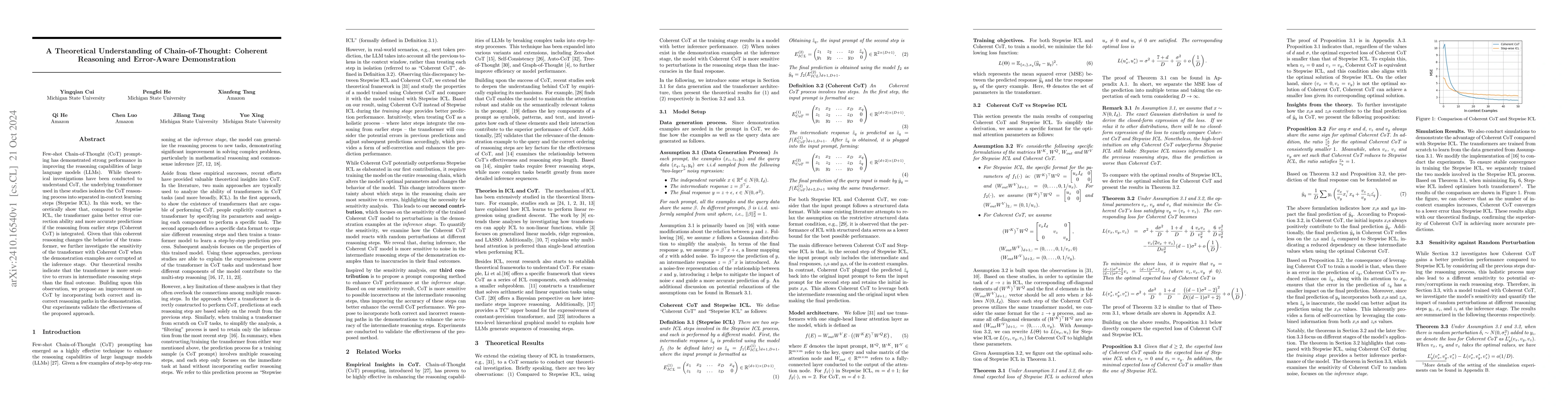 Thumbnail for A Theoretical Understanding of Chain-of-Thought: Coherent Reasoning and
  Error-Aware Demonstration