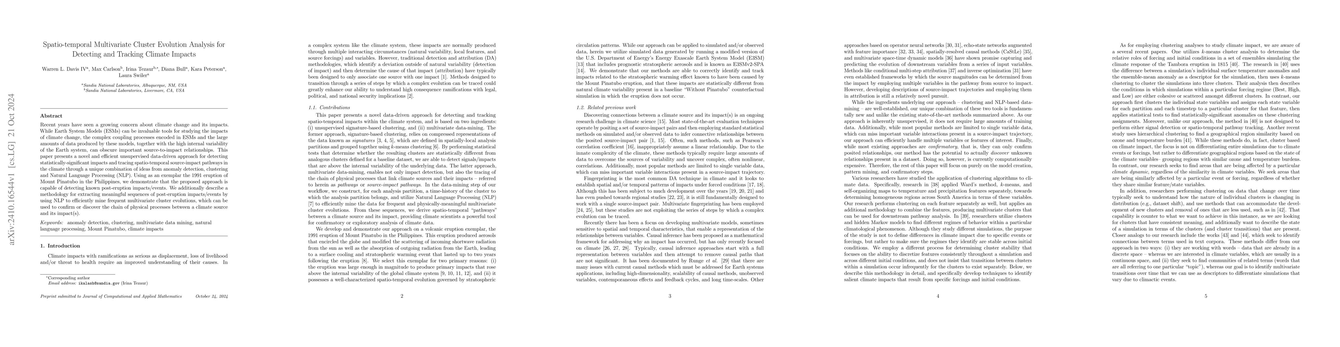 Thumbnail for Spatio-temporal Multivariate Cluster Evolution Analysis for Detecting
  and Tracking Climate Impacts