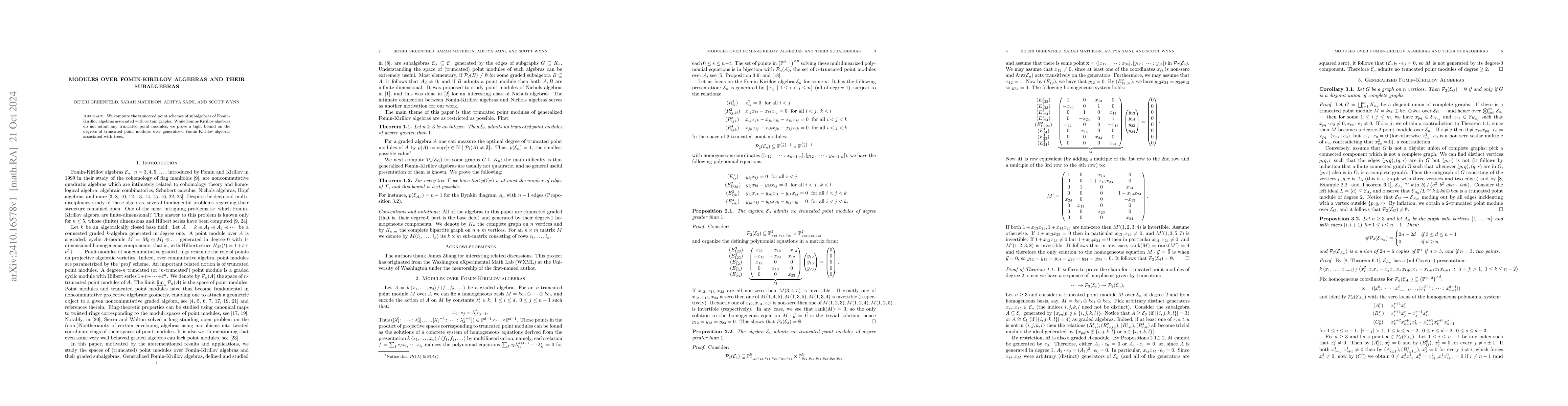 Thumbnail for Modules over Fomin-Kirillov algebras and their subalgebras