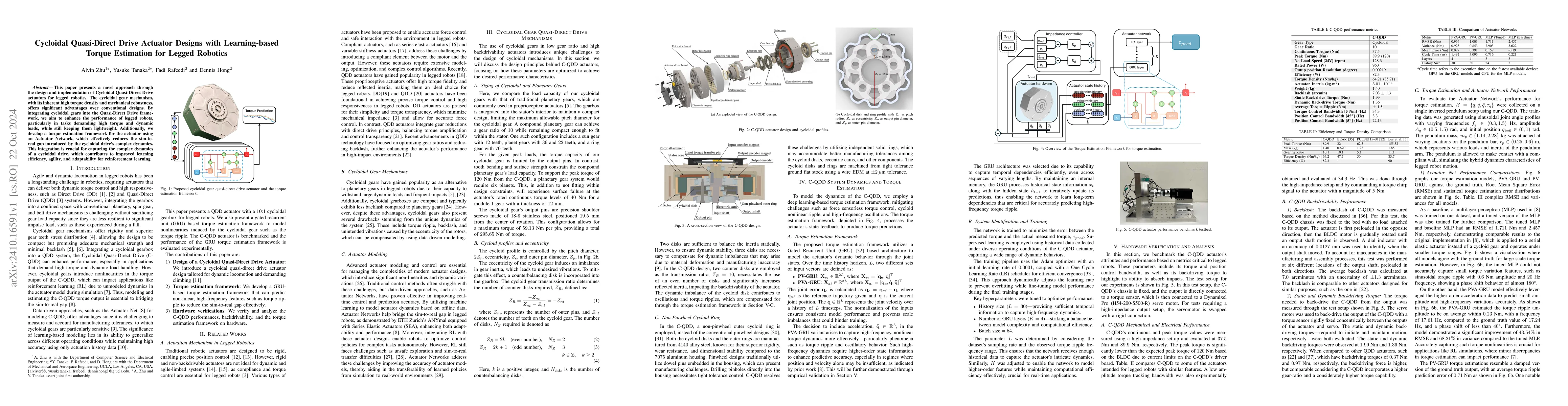 Thumbnail for Cycloidal Quasi-Direct Drive Actuator Designs with Learning-based Torque
  Estimation for Legged Robotics