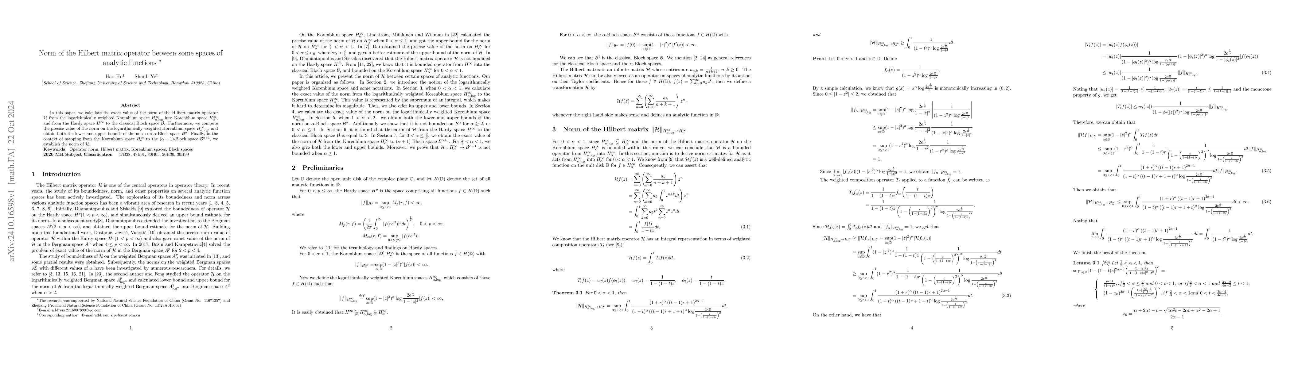 Thumbnail for Norm of the Hilbert matrix operator between some spaces of analytic
  functions