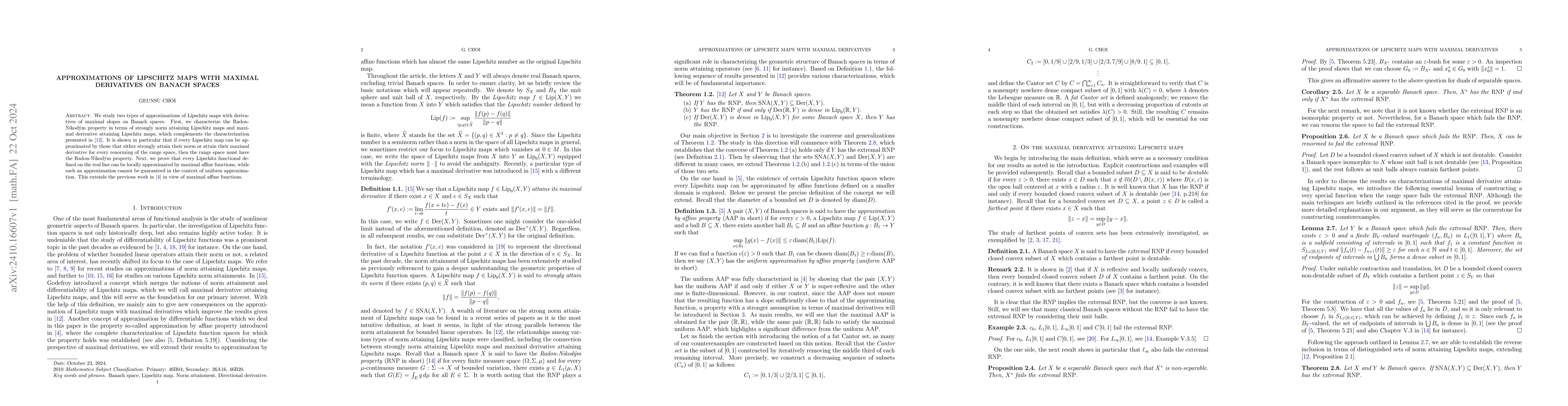 Thumbnail for Approximations of Lipschitz maps with maximal derivatives on Banach
  spaces