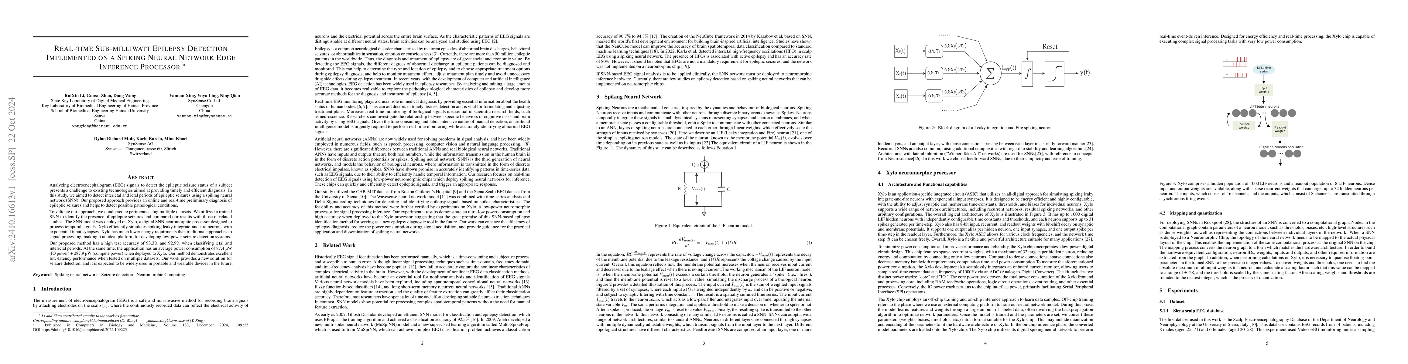 Thumbnail for Real-time Sub-milliwatt Epilepsy Detection Implemented on a Spiking
  Neural Network Edge Inference Processor