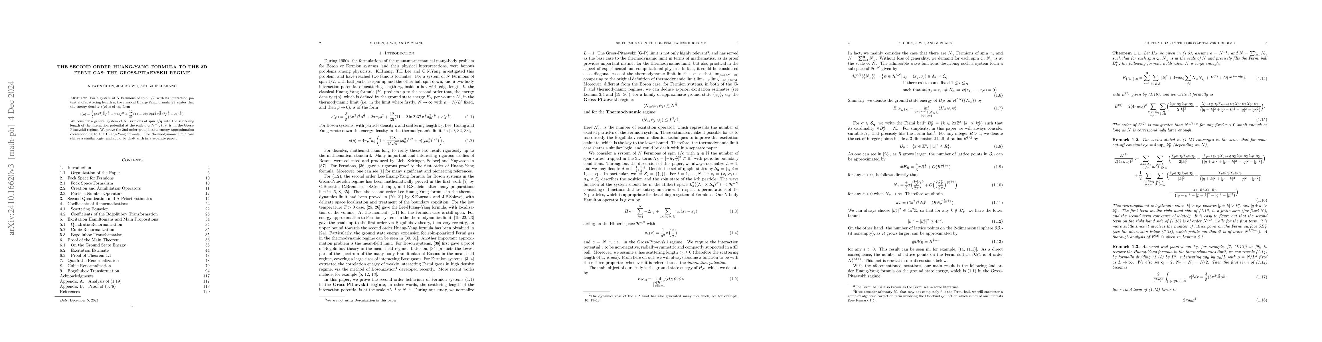 Thumbnail for The second order Huang-Yang formula to the 3D Fermi gas: the
  Gross-Pitaevskii regime
