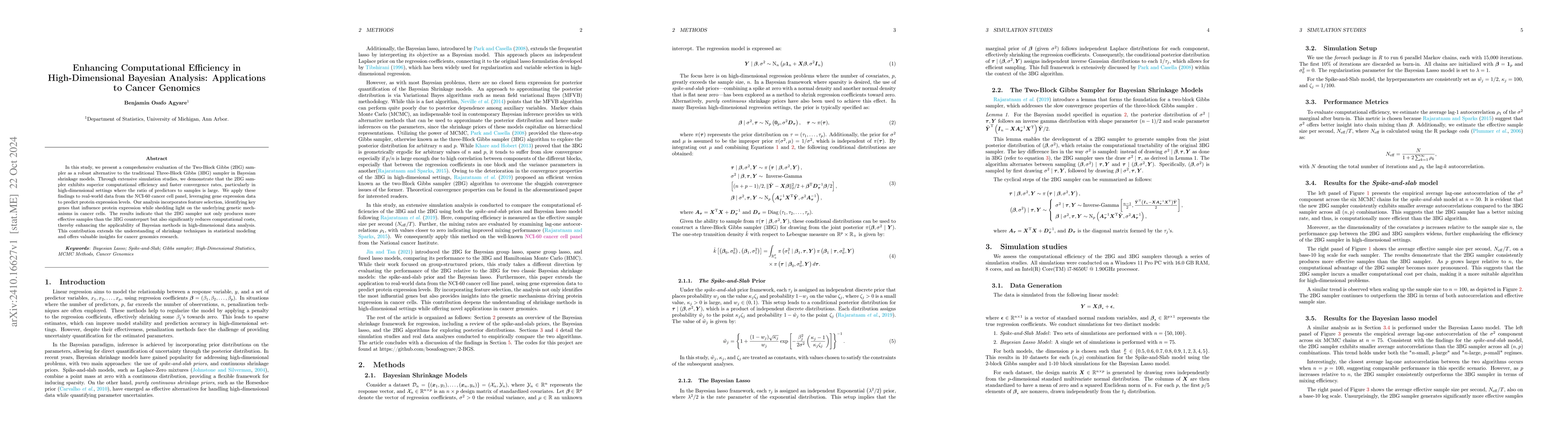 Thumbnail for Enhancing Computational Efficiency in High-Dimensional Bayesian
  Analysis: Applications to Cancer Genomics