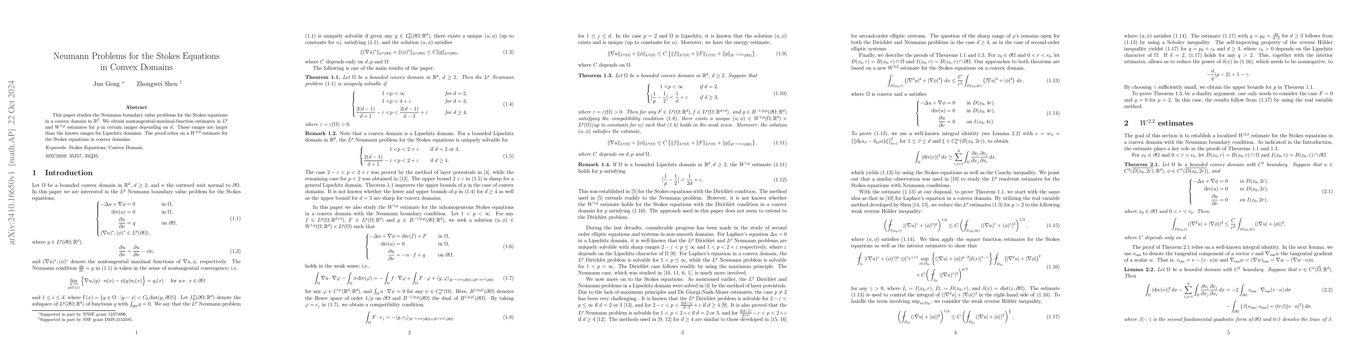 Thumbnail for Neumann Problems for the Stokes Equations in Convex Domains