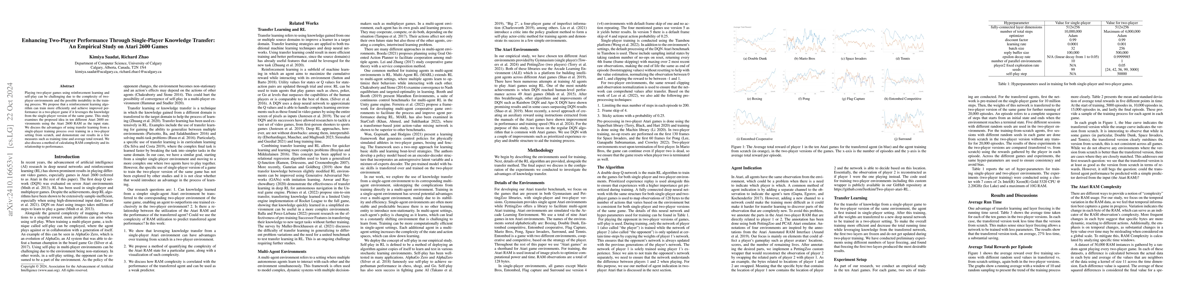 Thumbnail for Enhancing Two-Player Performance Through Single-Player Knowledge
  Transfer: An Empirical Study on Atari 2600 Games