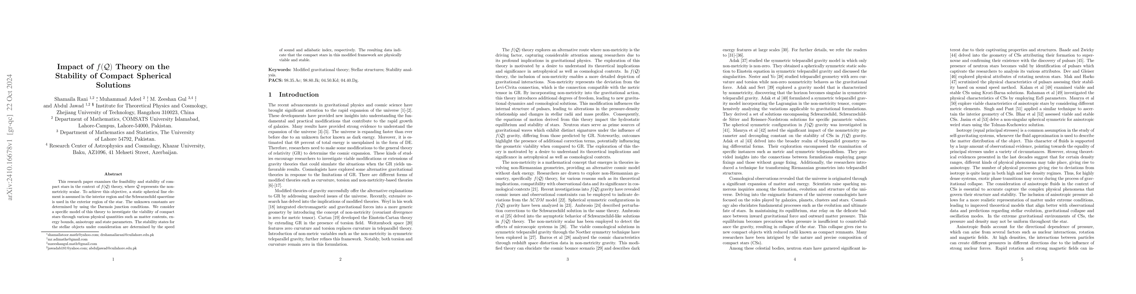 Thumbnail for Impact of $f(\mathcal{Q})$ Theory on the Stability of Compact Spherical
  Solutions