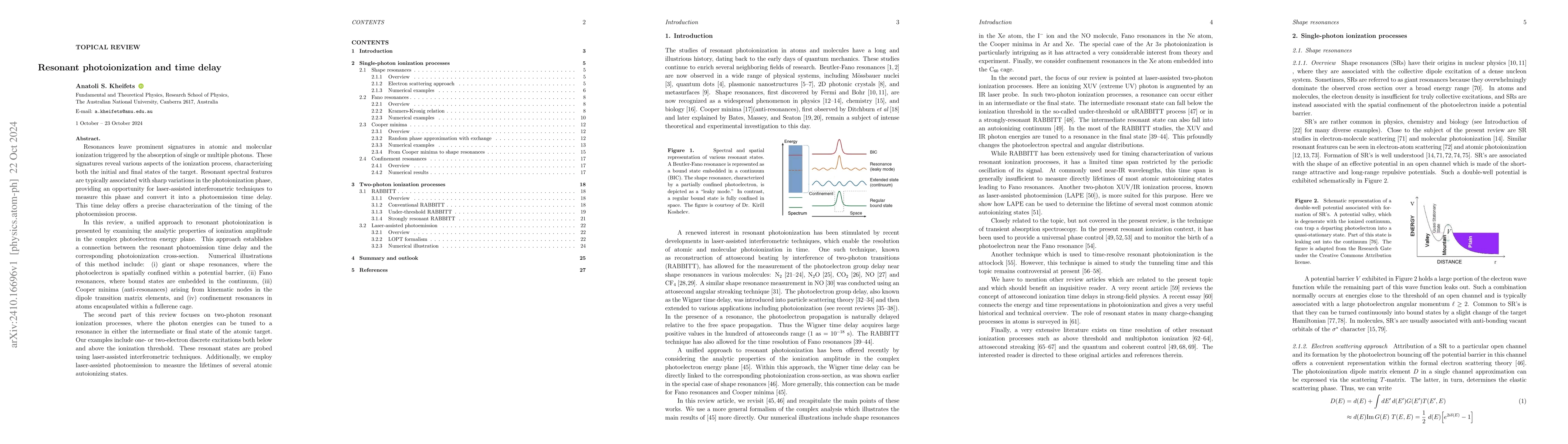 Thumbnail for Resonant photoionization and time delay