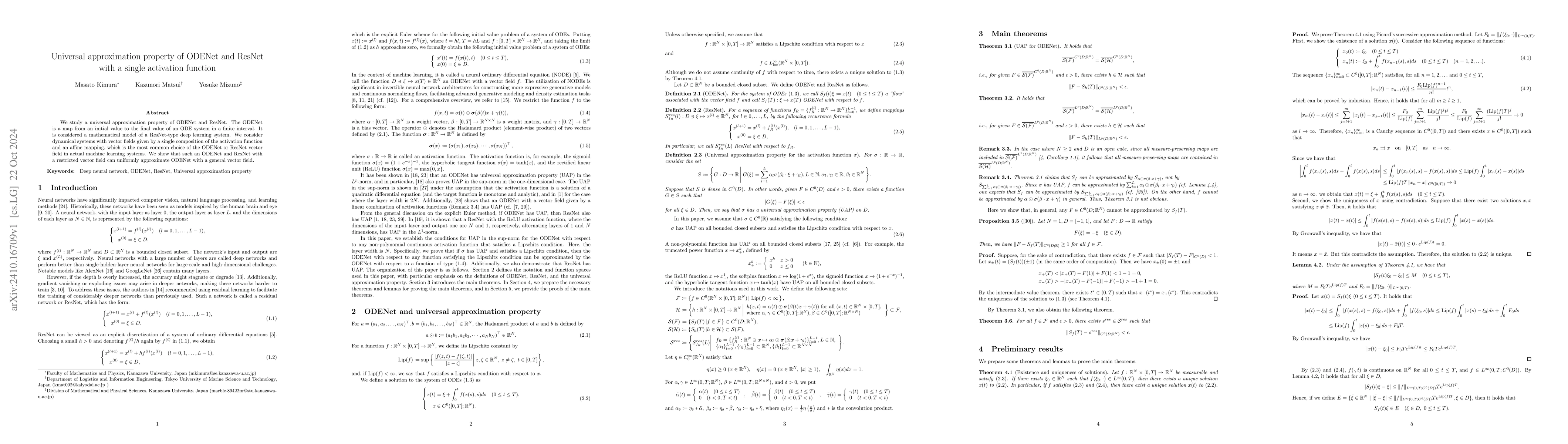 Thumbnail for Universal approximation property of ODENet and ResNet with a single
  activation function