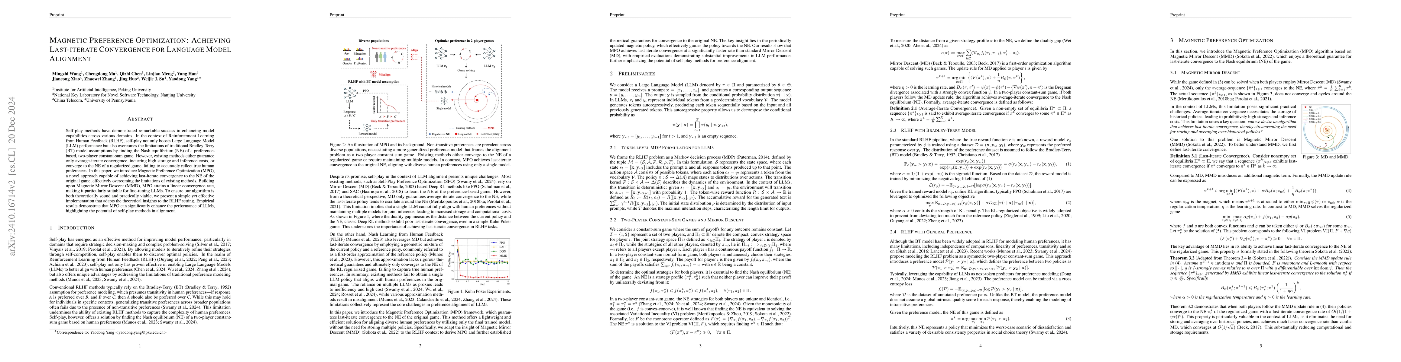 Thumbnail for Magnetic Preference Optimization: Achieving Last-iterate Convergence for
  Language Models Alignment