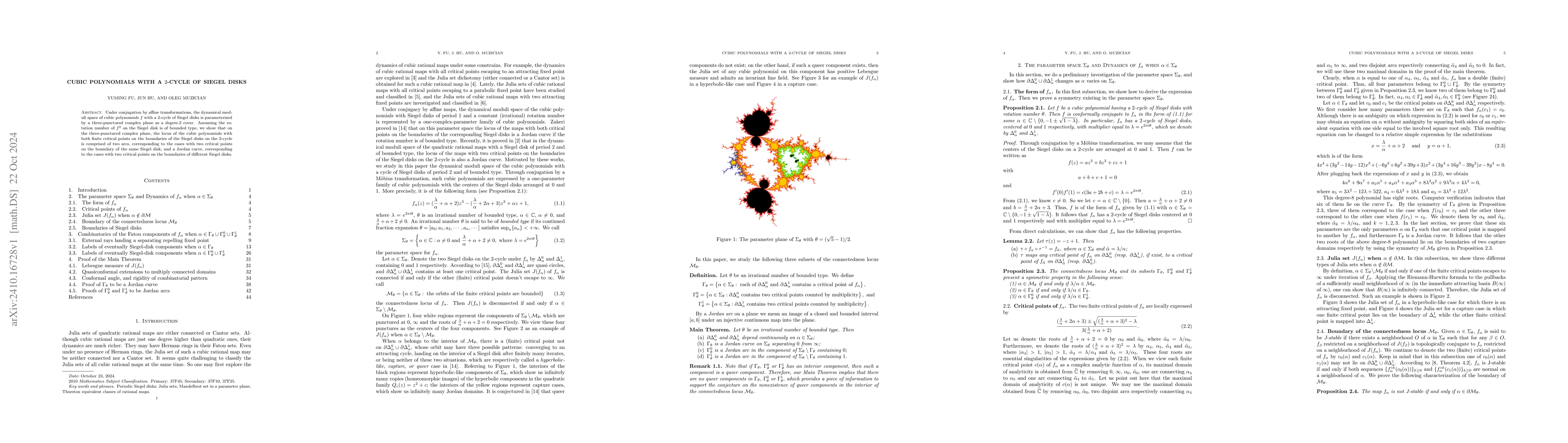 Thumbnail for Cubic polynomials with a 2-cycle of Siegel disks