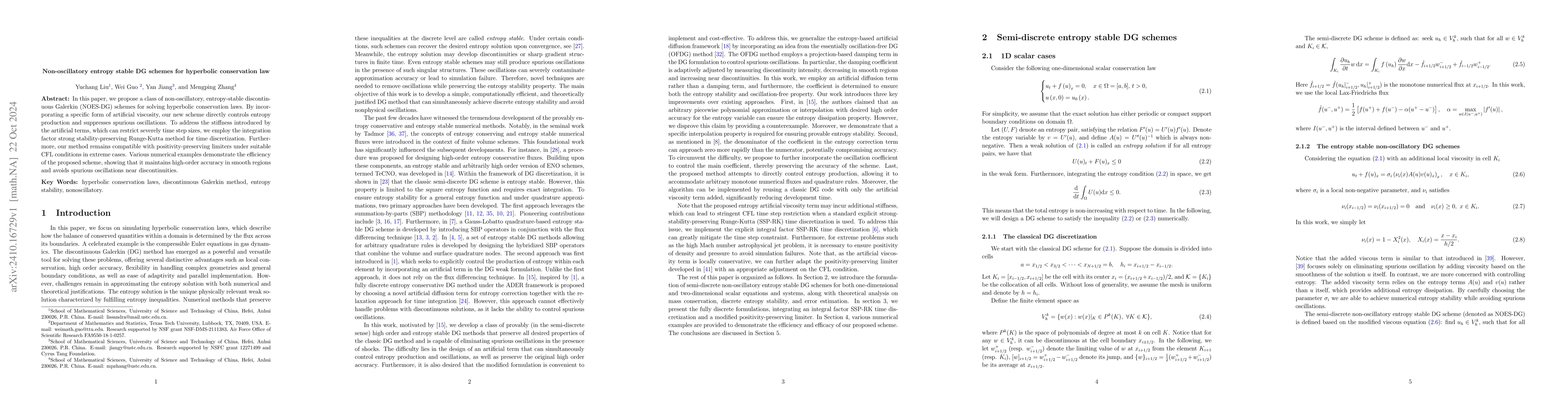 Thumbnail for Non-oscillatory entropy stable DG schemes for hyperbolic conservation
  law